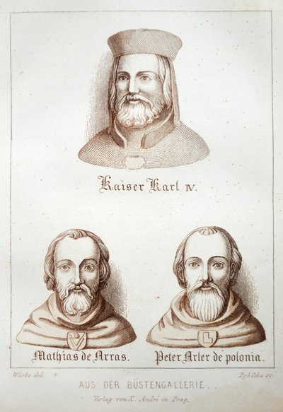 Illustration from the Book Der Dom zu Prag from 1858, Depicting Busts in the Gallery of St. Vitus Cathedral by Karl Wurbs